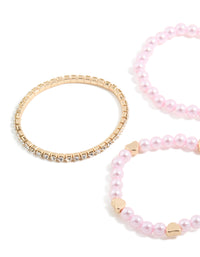 Kids Beaded Pearl & Heart Stretch Bracelets 5-Pack - link has visual effect only