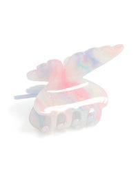 Showcasing kids pink blue white ombre acrylic double butterfly claw clip with glitter front view - link has visual effect only