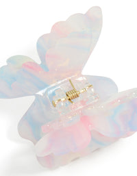 Designed with kids pink blue white ombre acrylic double butterfly claw clip featuring glitter detail view - link has visual effect only