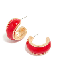 Gold Red Mini Chunky Hoop Earrings - link has visual effect only