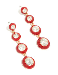 Gold Clear Diamante & Red Enamel Circle Drop Earrings - link has visual effect only