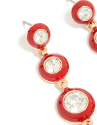 Gold Clear Diamante & Red Enamel Circle Drop Earrings - link has visual effect only