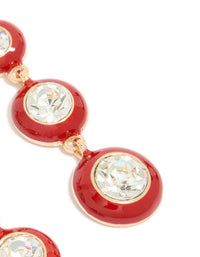 Gold Clear Diamante & Red Enamel Circle Drop Earrings - link has visual effect only