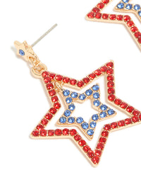 Gold Red & Blue Diamante Triple Star Drop Earrings - link has visual effect only