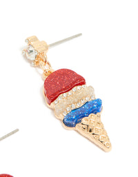 Gold Red Blue & Clear Diamante Ice Cream Cone Drop Earrings - link has visual effect only
