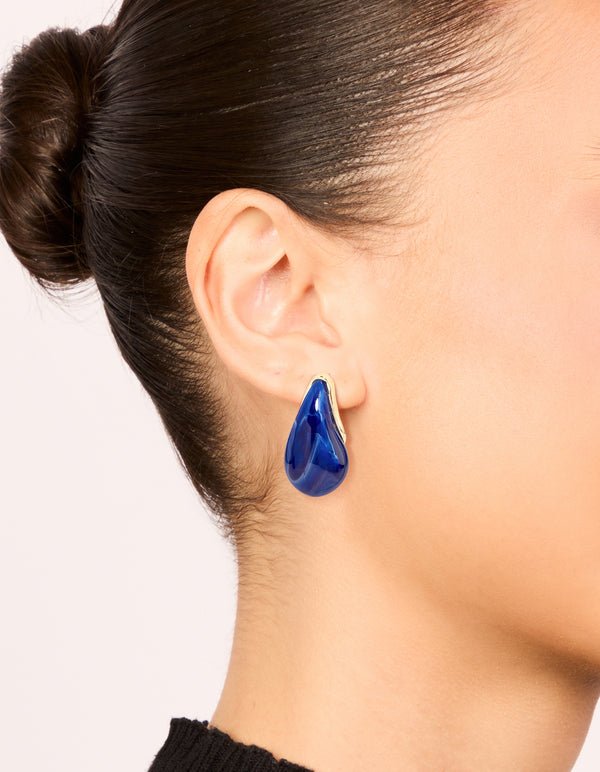Gold Lovely Blue Pear Drop Earrings