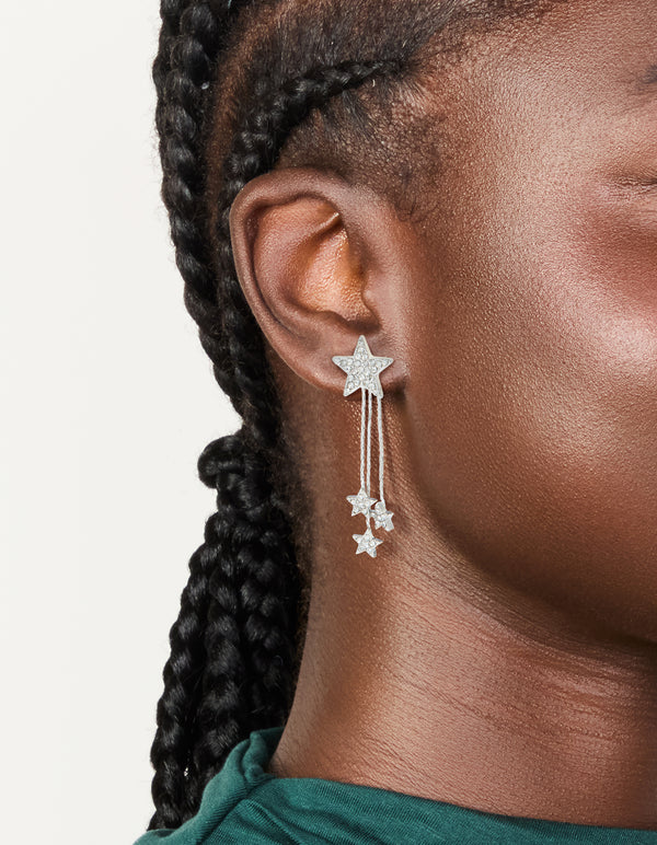 Silver Multi Star Drop Earrings