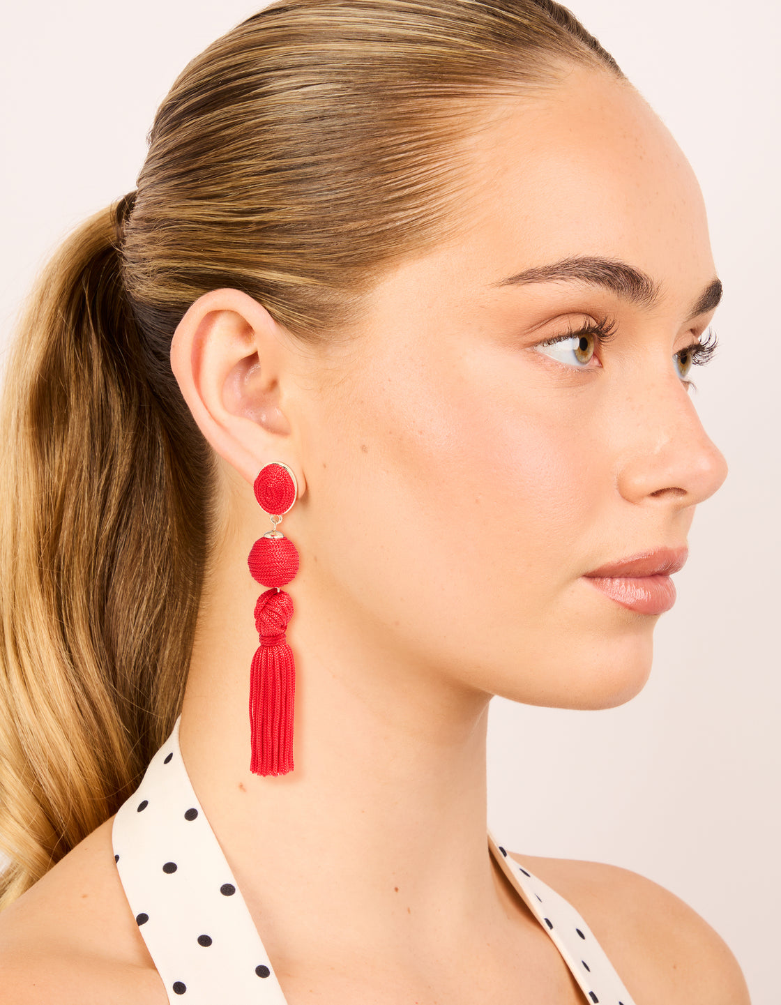 Red Fabric Tassel Drop Earrings
