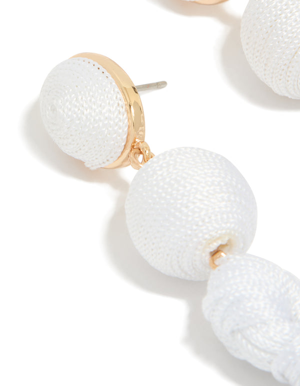 White Fabric Tassel Drop Earrings