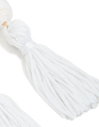 White Fabric Tassel Drop Earrings - link has visual effect only