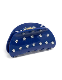 Discover a blue cutie star hair claw with celestial design in novelty print navy and silver side view - link has visual effect only
