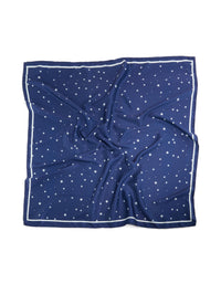 Beautifully crafted celestial novelty print fabric scarf in navy and white featuring star motifs front view - link has visual effect only