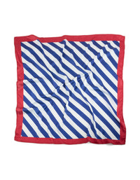 Featuring a striped fabric scarf in royal blue and white with red accents front view - link has visual effect only
