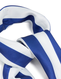 Crafted from striped fabric in royal blue and white with red accents detail view - link has visual effect only