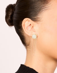 Gold White Stone & Layered Tassel Chain Drop Earrings - link has visual effect only