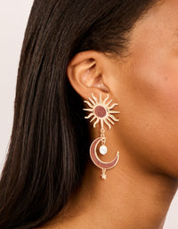 Gold Celestial Brown Marble Drop Earrings - link has visual effect only