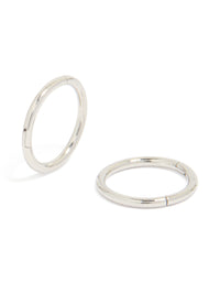 Showcasing surgical steel 8 mm thick sleeper hoop earrings in silver with chunky styling front view - link has visual effect only