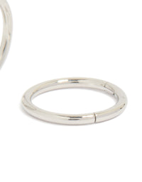 Crafted from surgical steel, 8 mm thick sleeper hoop earrings in silver with chunky styling post detail view - link has visual effect only