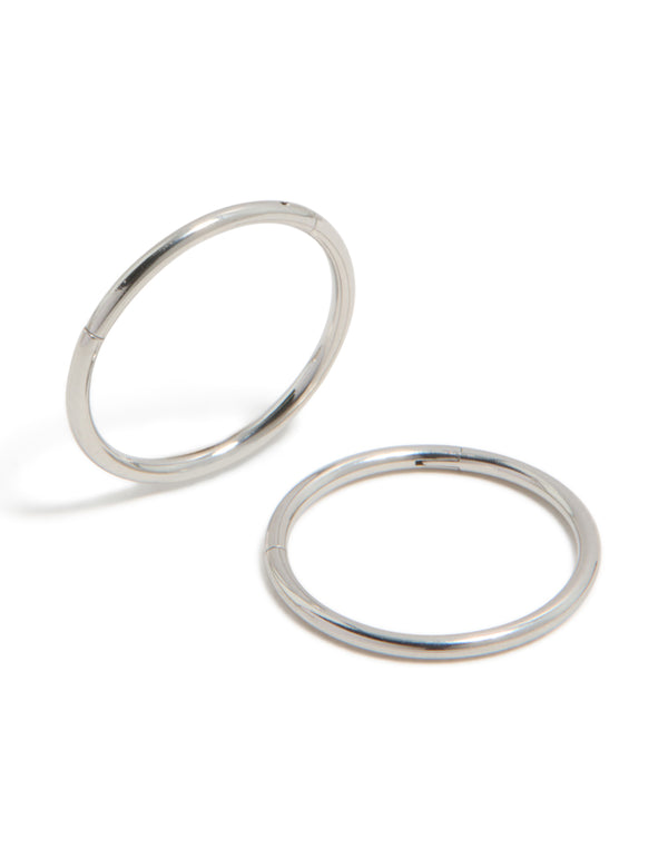 Crafted from surgical steel thick sleeper hoop earrings with chunky style in silver and 12 MM size front view