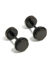 Showcasing black coated surgical steel disc flat back studs with sleek finish front view - link has visual effect only