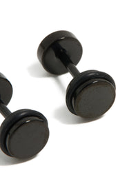 Displaying black coated surgical steel disc flat back studs with detailed construction post detail view - link has visual effect only