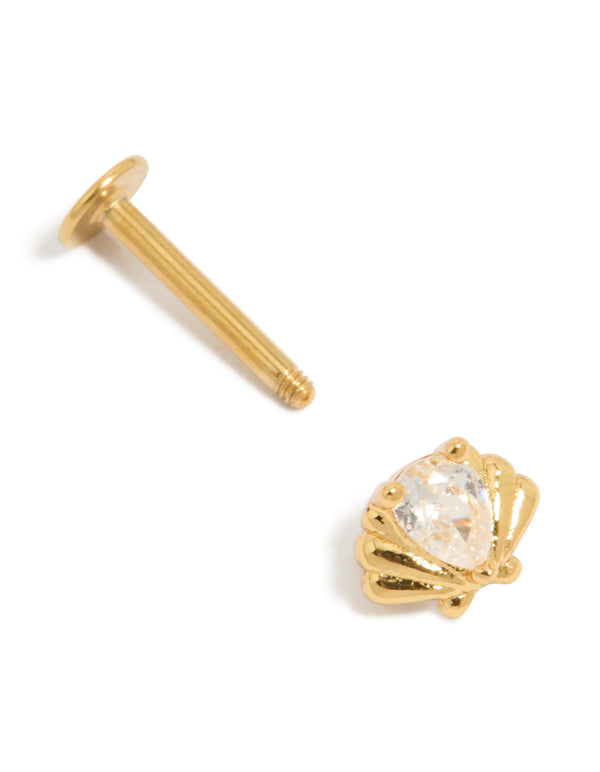 Gold Plated Surgical Steel Cubic Zirconia Shell Single Flatback Stud