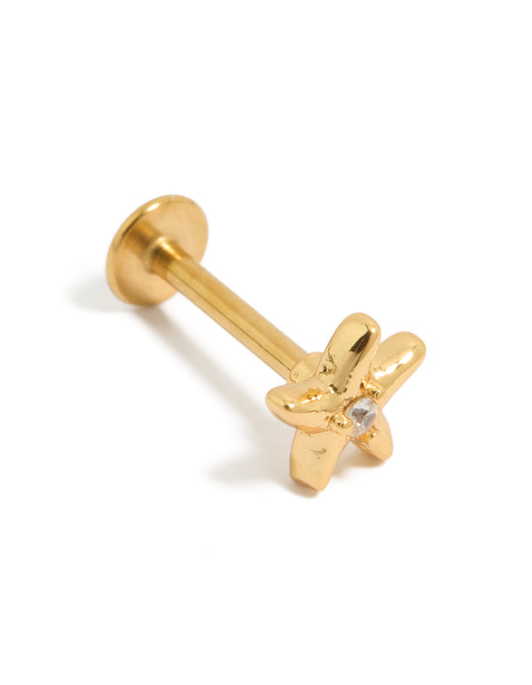 Gold Plated Surgical Steel Cubic Zirconia Starfish Single  Flat Back Stud