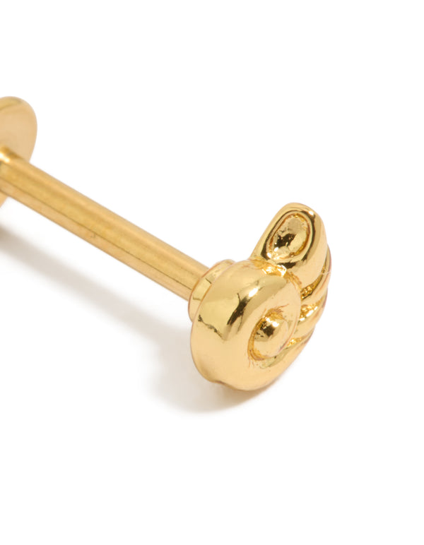 Gold Plated Surgical Steel Sundial Shell Single Flat Back Stud