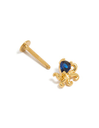 Gold Plated Surgical Steel  Blue Cubic Zirconia Octopus Single Flat Back Stud - link has visual effect only