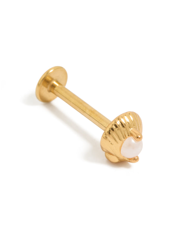 Gold Plated Surgical Steel Pearl Shell Single Flat Back Stud