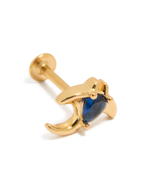 Gold Plated Surgical Steel Cubic Zirconia Stingray Single  Flat Back Stud