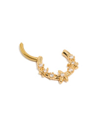 Showcasing a ocean starfish clicker ring in gold plated surgical steel with cubic zirconia accents and a dainty design detail view - link has visual effect only