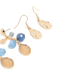 Gold & Blue Beaded Drop & Hoop Earrings 3-Pack - link has visual effect only
