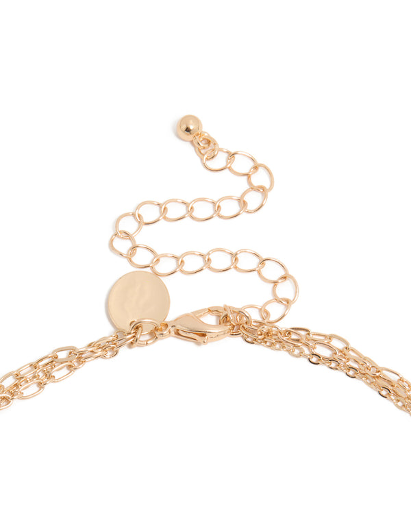 Gold Blue Stone Beaded & Charm Layered Necklace