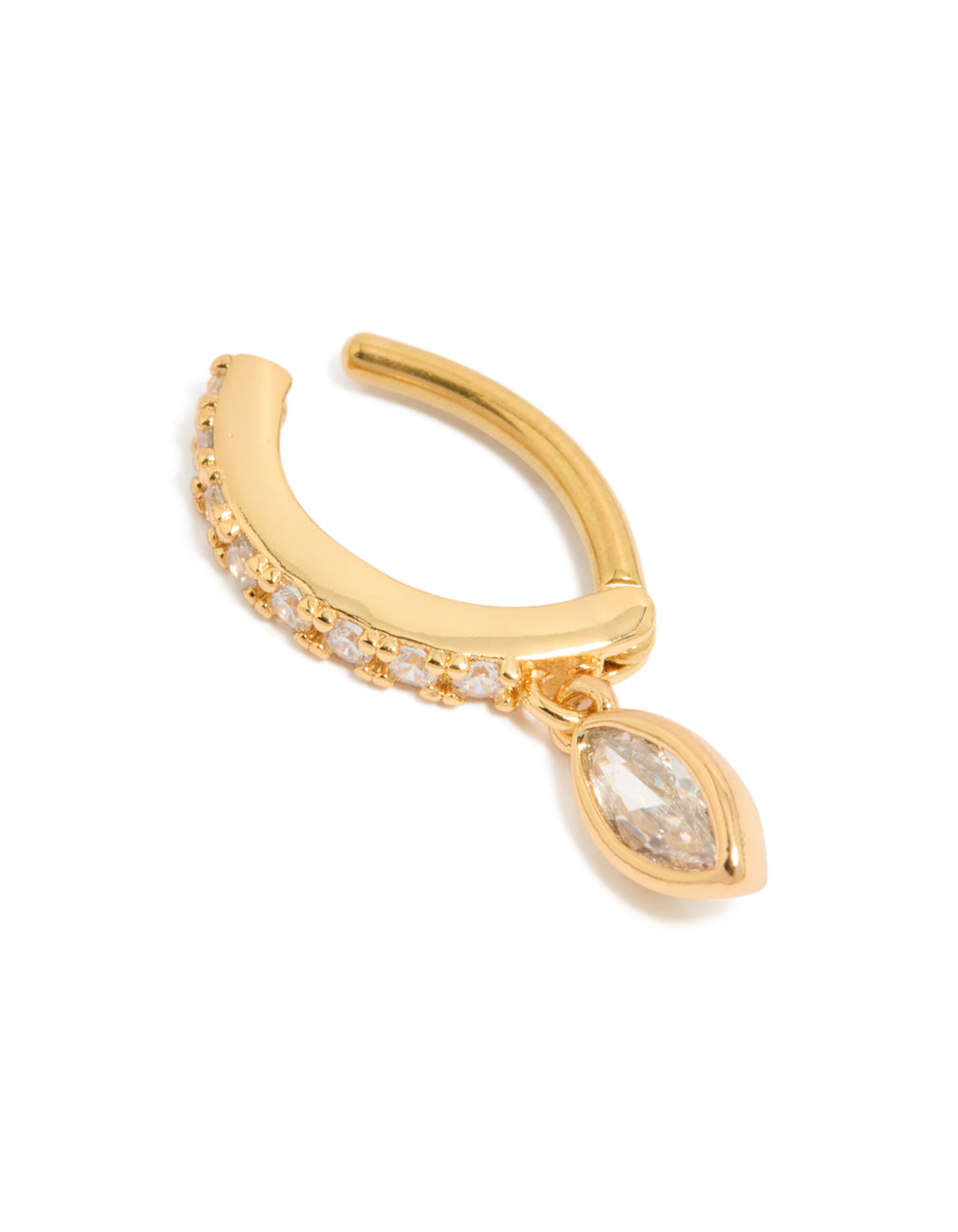 Designed with charm featuring cubic zirconia in surgical steel crafted from gold plated material belly view