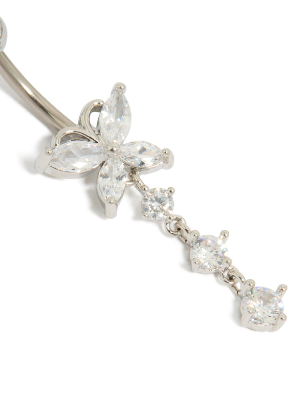 Titanium Cubic Zirconia Butterfly Drop Belly Bar