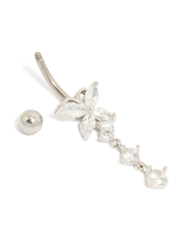 Titanium Cubic Zirconia Butterfly Drop Belly Bar