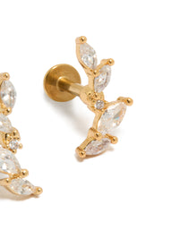 Stunning gold plated titanium cubic zirconia crawler stud earrings with flat back closure post detail view - link has visual effect only