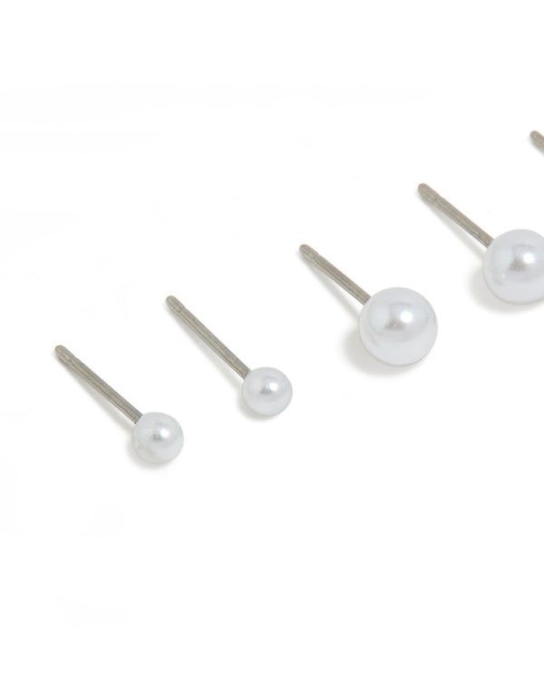 Surgical Steel Graduating Pearl Stud Earrings 3-Pack