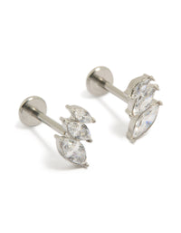 Surgical Steel Cubic Zirconia Triple Marquise Flat Back Studs - link has visual effect only