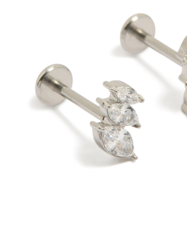 Surgical Steel Cubic Zirconia Triple Marquise Flat Back Studs