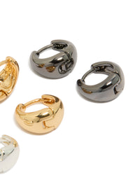 Mixed Metal Plated Small Graduated Huggie Earrings 3-Pack - link has visual effect only