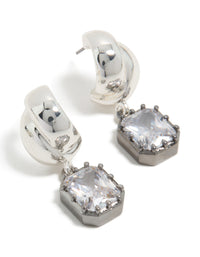 Silver & Gunmetal Plated Cubic Zirconia Square Drop Earrings - link has visual effect only