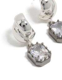 Silver & Gunmetal Plated Cubic Zirconia Square Drop Earrings - link has visual effect only