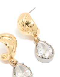 Mixed Metal Plated  Cubic Zirconia Knot Teardrop Earrings - link has visual effect only
