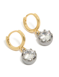 Mixed Metal Plated Cubic Zirconia Huggie Drop Earrings - link has visual effect only