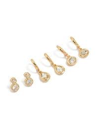Gold Plated Cubic Zirconia Large Bezel Set Studs & Huggie Earrings 3-Pack - link has visual effect only