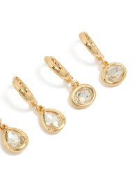 Gold Plated Cubic Zirconia Large Bezel Set Studs & Huggie Earrings 3-Pack - link has visual effect only