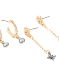 Mixed Metal Plated Cubic Zirconia Cluster Chain & Stud Earrings 4-Pack - link has visual effect only