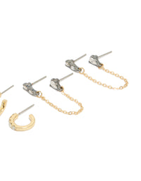 Gold Plated Cubic Zirconia Chain & Huggie Earrings 3- Pack - link has visual effect only
